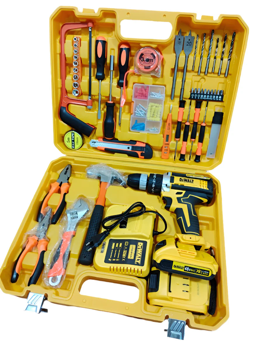 KIT SUPER COMPLETO DE TALADRO INALAMBRICO DE 2 BATERIAS CON HERRAMIENTAS (52 PIEZAS)