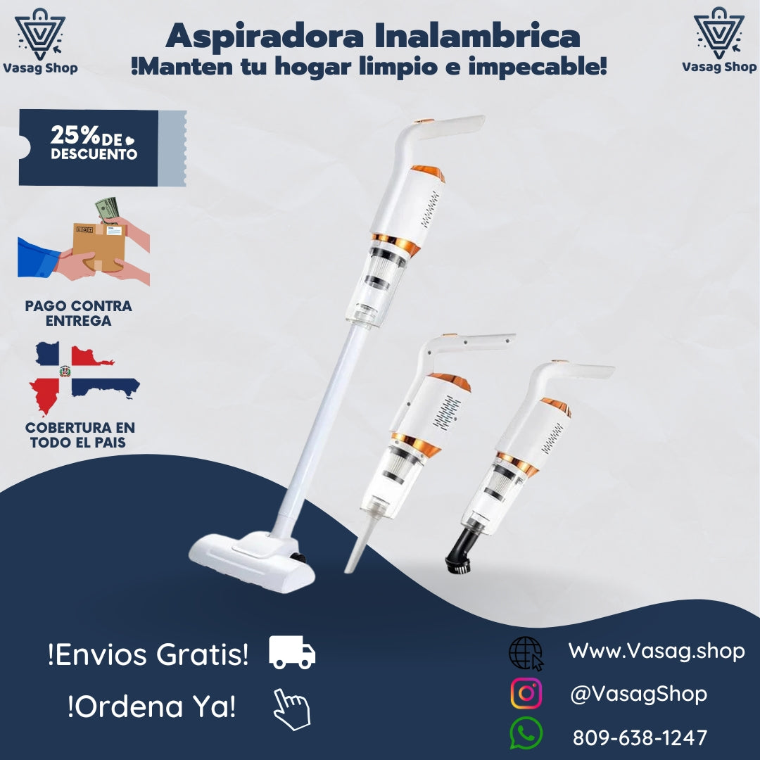 ASPIRADORA INALAMBRICA PARA EL HOGAR - CON 3 BOQUILLAS DIFERENTES PARA QUE MANTENGAS TU HOGAR IMPECABLE