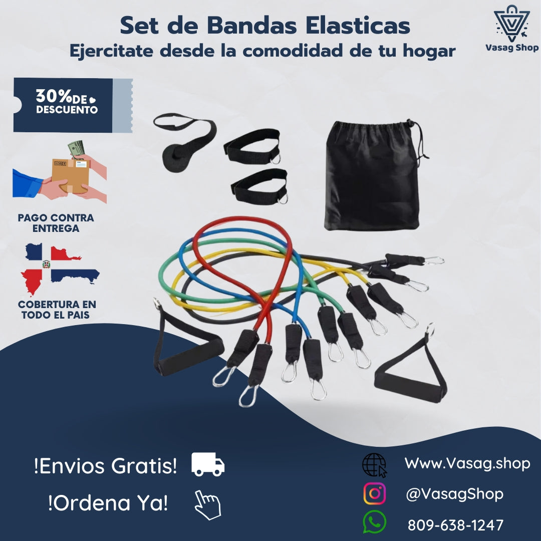 KIT DE BANDAS PARA ENTRENAMIENTO DE RESISTENCIA 11 EN 1 - ENTRENA EN CUALQUIER LUGAR & SACA LA MEJOR VERSION DE TI