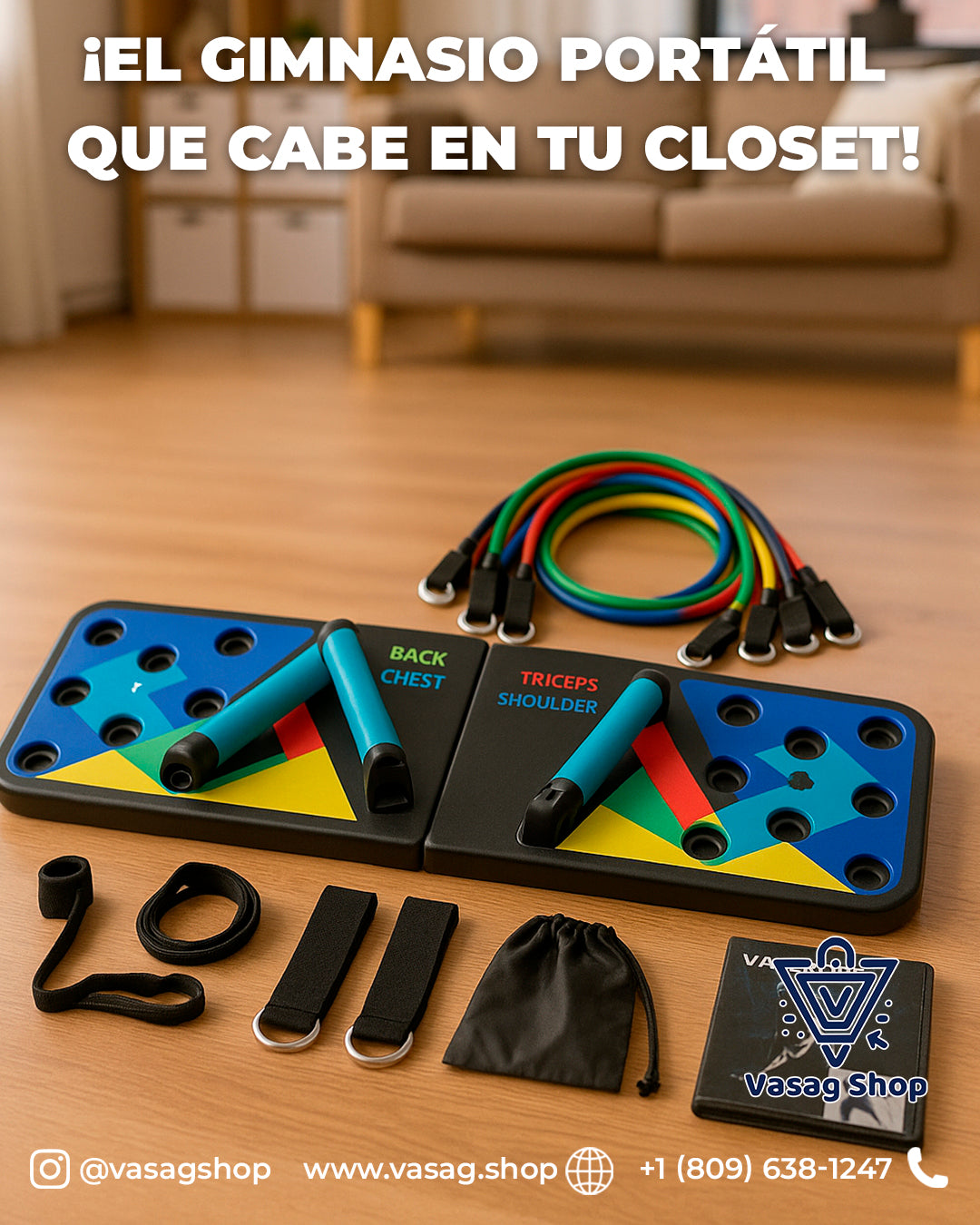 Tabla de flexiones + Bandas de resistencia completas - Entrena como un pro desde casa 🏠