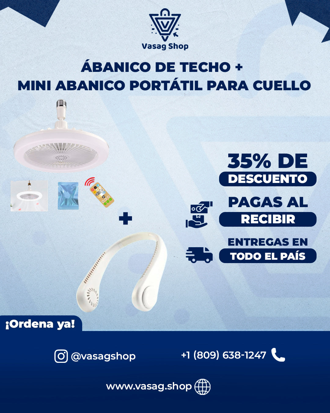Combo de Abanicos: Ventilador de Cuello + Abanico de Techo con LED y Aromatizante - No Pases más calor!