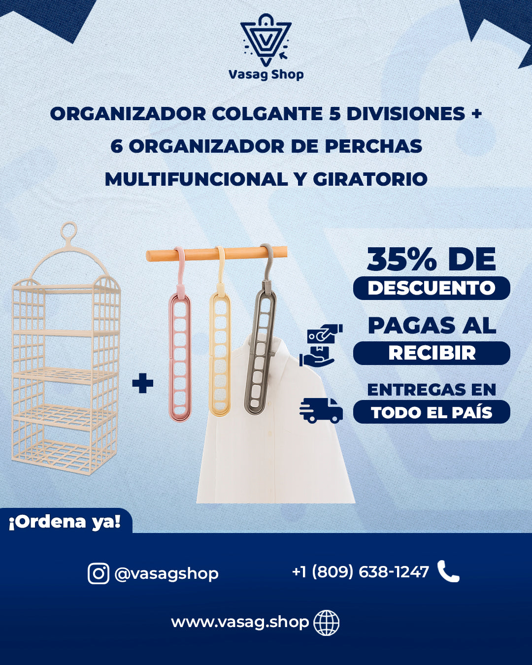 Combo de organizador de 5 Niveles & 6 Percheros de 9 Divisiones - Mantener tu habitación organizada nunca había sido tan fácil.