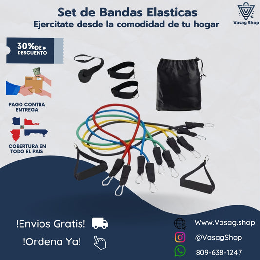 KIT DE BANDAS PARA ENTRENAMIENTO DE RESISTENCIA 11 EN 1 - ENTRENA EN CUALQUIER LUGAR & SACA LA MEJOR VERSION DE TI