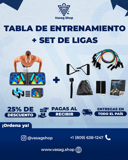 Tabla de flexiones + Bandas de resistencia completas - Entrena como un pro desde casa 🏠