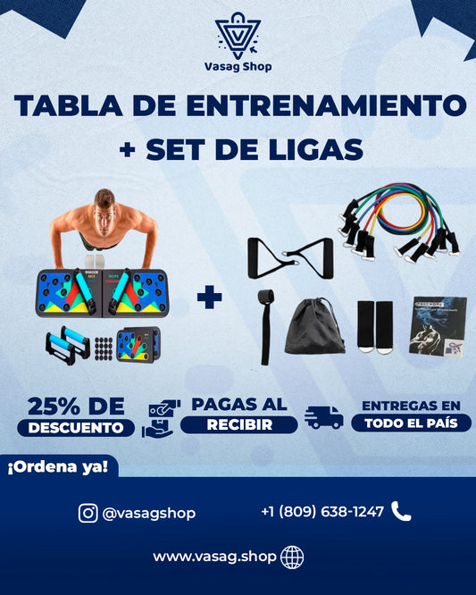 Tabla de flexiones + Bandas de resistencia completas - Entrena como un pro desde casa 🏠