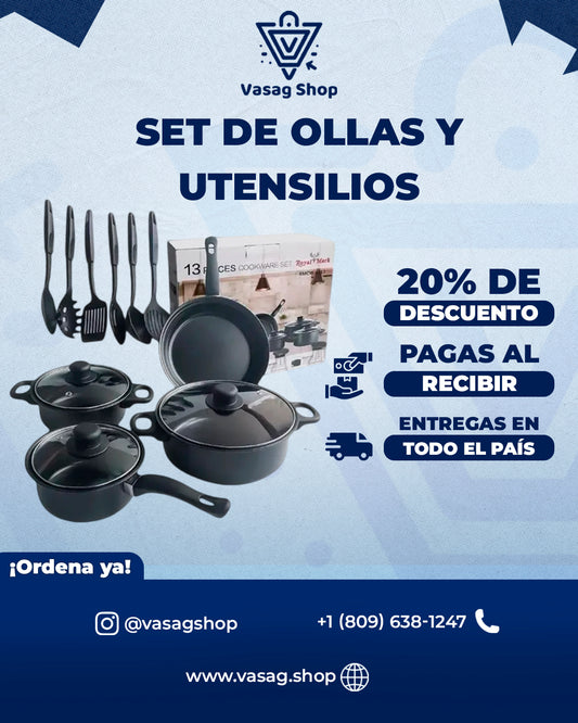 🧑‍🍳 Set de Ollas y Utensilios de Cocina - 13 Piezas Antiadherentes