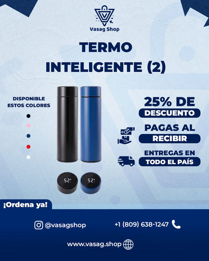 Combo (2) DOS Termos Inteligentes Con Pantalla Led - Mantén la Temperatura De Tus Bebidas, Hecho En Acero Inoxidable & Con Tapa Hermética