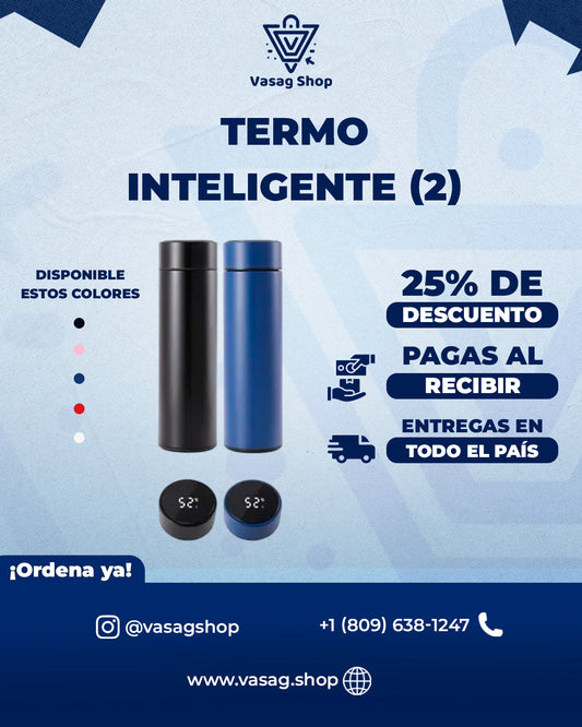 Combo (2) DOS Termos Inteligentes Con Pantalla Led - Mantén la Temperatura De Tus Bebidas, Hecho En Acero Inoxidable & Con Tapa Hermética